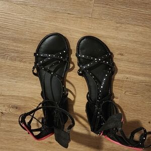 Black Strappy Sandals with Rhinestones